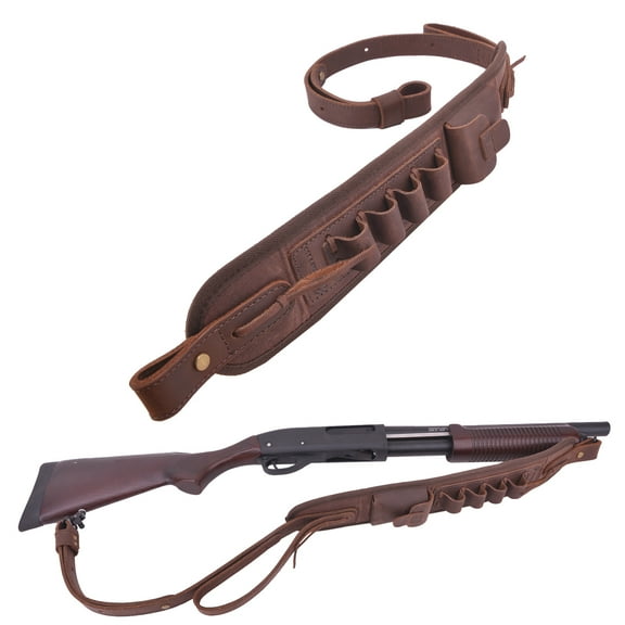 Shooting Canvas Leather Ammo Shell Holder Shotgun Sling Hunting Gun Strap for 12 Guage