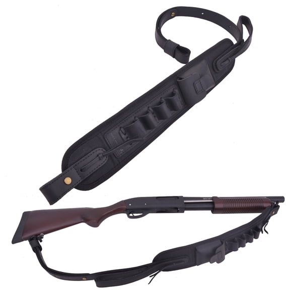 Shooting Canvas Leather Ammo Shell Holder Shotgun Sling Hunting Gun Strap for 12 Guage
