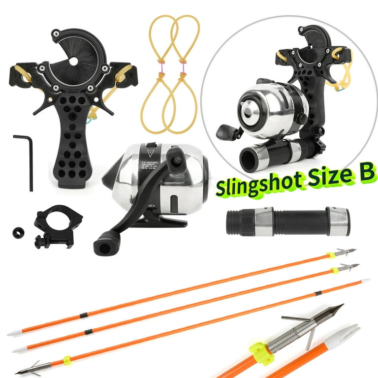 Shooting Fish Hunting Slingshot Archery with Arrows, Can Be Installed with Fishing Spool Multifunctional Slingshot, Size: Slingshot B, Black