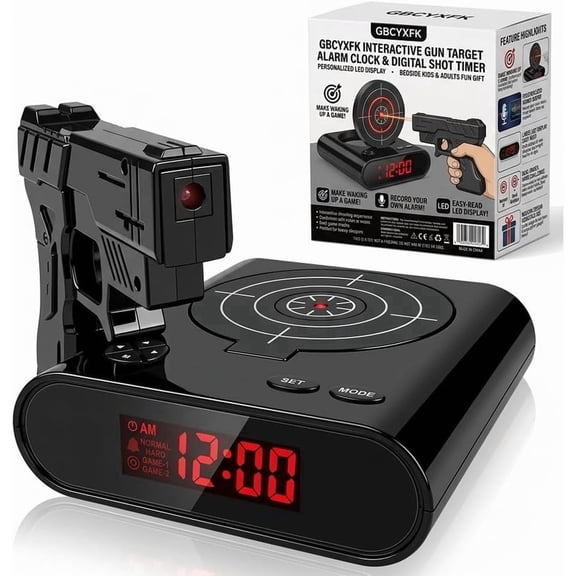 Shooting Game Alarm Clock, Interactive Target Timer with LED Display, Fun Wake Up Gift for Kids Teens Adults(Black)