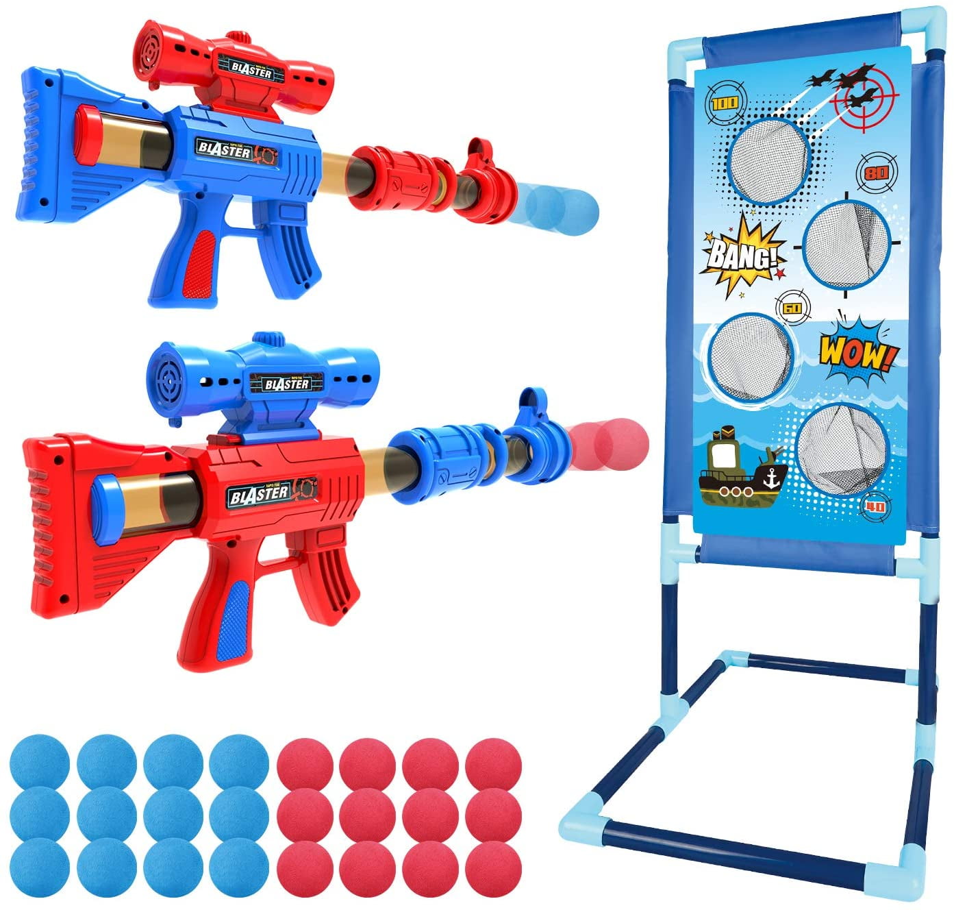 Shooting Game Toys for Kids Boys - 2 Pack Foam Ball Popper and Shooting Target and 24 Foam Balls - Ideal Gift - Nerf Toys Compatible gun