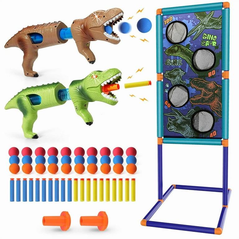 Dinosaur Shooting Game Toys for 5 6 7 8 9 10+Years Old Boys & Girls,2 Foam  Dart Toy Guns and Dinosaur Shooting Practice Target, Indoor Activity Game