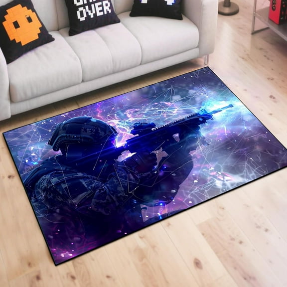 Shooting Gaming Area Rug Teen Boys Carpet, Battle Game Rug and Colorful Bomb Background War Design for Game Room, Gaming Room, Boys Girls Bedroom Playroom, Living Room (Running, 79" x 59")