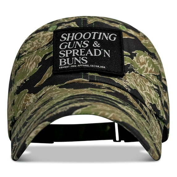 Shooting Guns & Spread'n Buns Patch Ripstop Low Pro Hat Original Tiger Stripe Camo