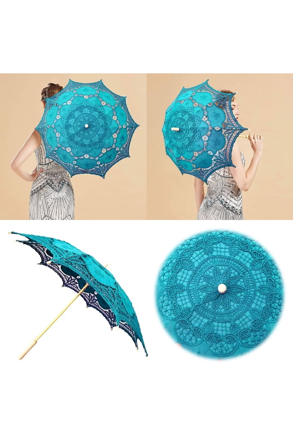 Shooting Props Decorative Umbrella for Photography and Events with Lace Detail and Wooden Handle – 82cm Diameter Prop Umbrella for Weddings and Dance Not for Sunshade or Rain