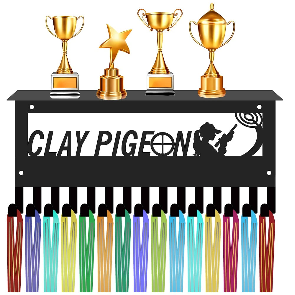 Shooting Sport Medal Hanger Trophy Rack Display Black Metal Iron Medal Holder Wall Mount Hold Awards Ribbons Shelf with 15 Hooks