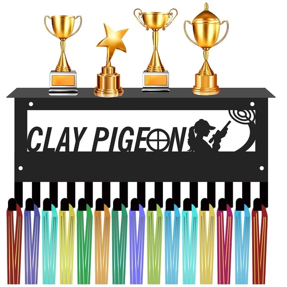 Shooting Sport Medal Hanger Trophy Rack Display Black Metal Iron Medal Holder Wall Mount Hold Awards Ribbons Shelf with 15 Hooks
