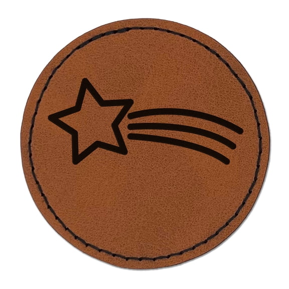 Shooting Star 2.5" Faux Leather Round Engraved Iron-On Patch - Brown