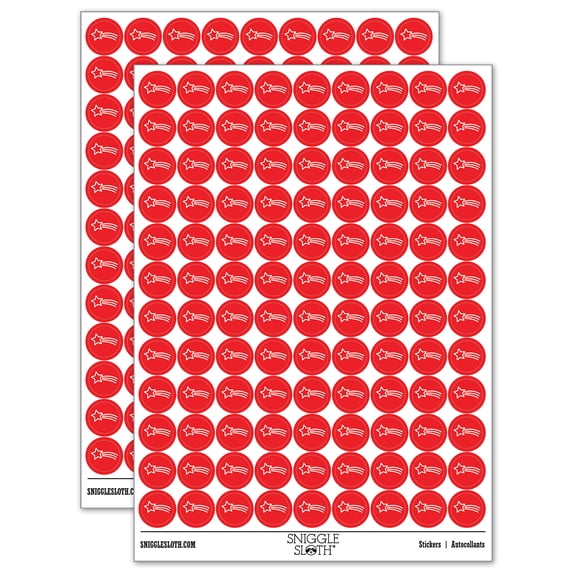 Shooting Star 200+ Round Stickers - Red - Matte Finish - 0.50" Size