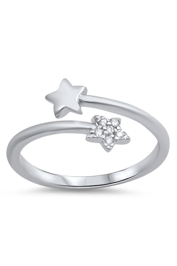 Shooting Star Clear CZ Open Ring .925 Sterling Silver Thumb Band White Jewelry Female Size 7