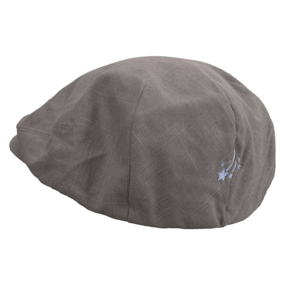 Shooting Star Embroidered Big Size Men's Linen Ivy Cap - Charcoal 2XL-3XL