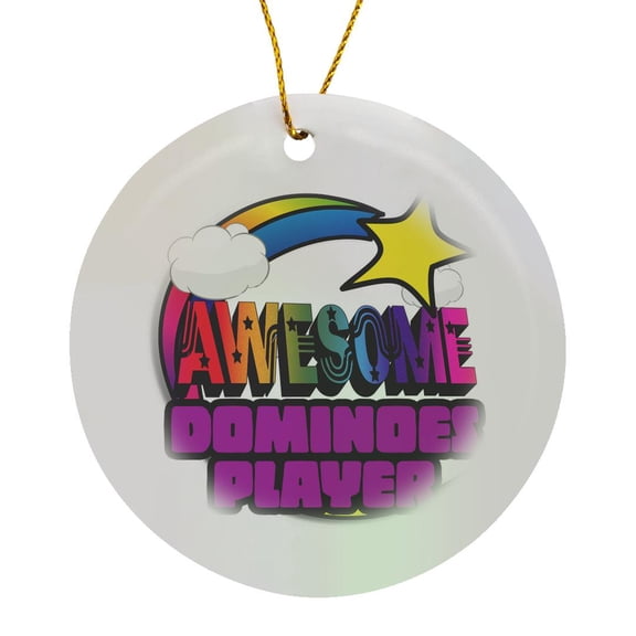 Shooting Star Rainbow Awesome Dominoes Player, Circle Porcelain Ornament