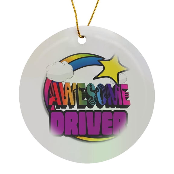 3drose, Shooting Star Rainbow Awesome Driver, Circle Porcelain Ornament