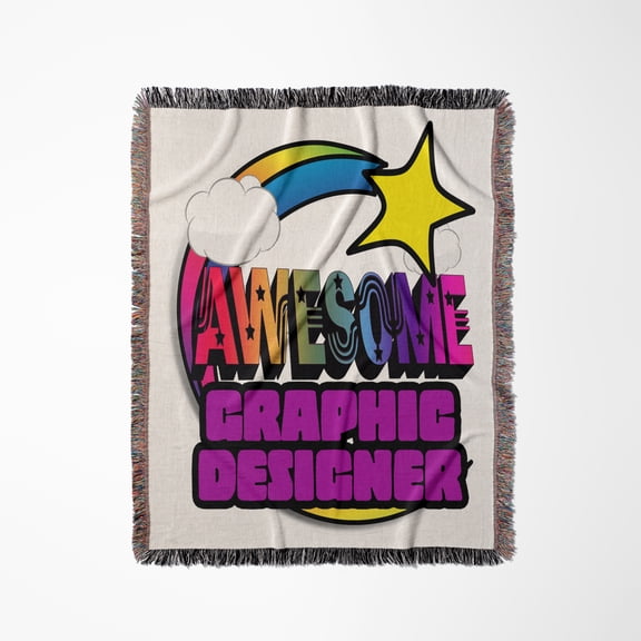 Shooting Star Rainbow Awesome Graphic Designer, Woven Blanket