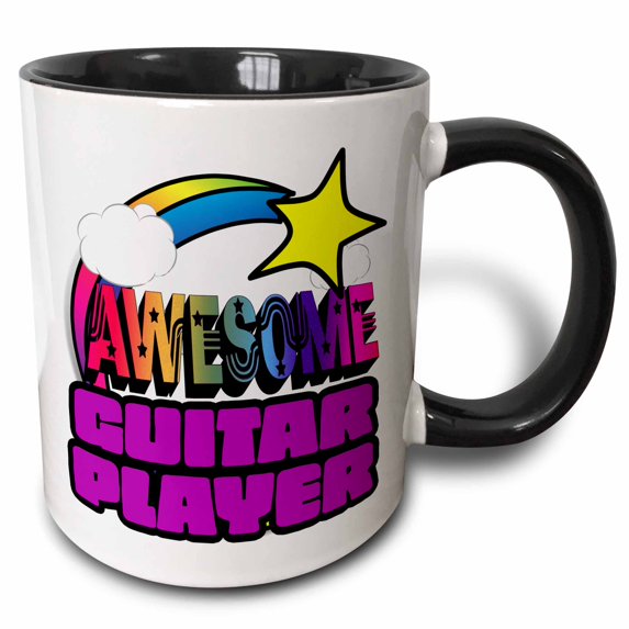 3drose, Shooting Star Rainbow Awesome Guitar Player, 15oz Two-tone Black Mug