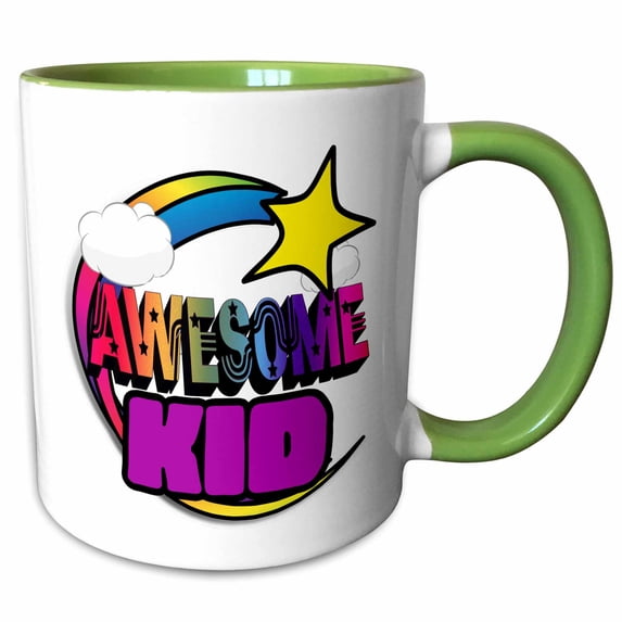 3drose, Shooting Star Rainbow Awesome Kid, 11oz Two-tone Green Mug