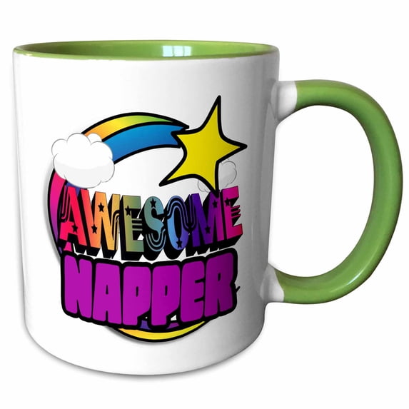 3drose, Shooting Star Rainbow Awesome Napper, 11oz Two-tone Green Mug