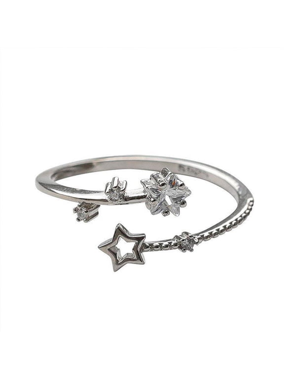 Shooting Star Ring for Women - Adjustable Silver-Tone Stainless Steel Star Charm Ring | Celestial Jewelry for Christmas, Valentine's Day & Everyday Wear