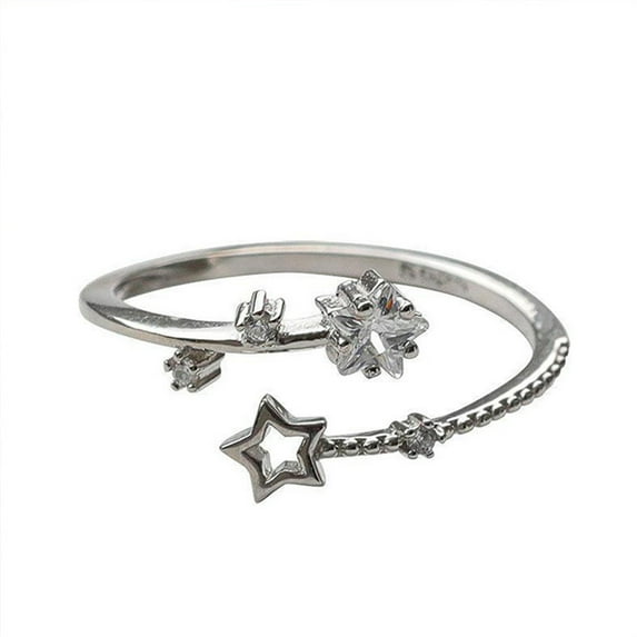 Shooting Star Ring for Women - Adjustable Silver-Tone Stainless Steel Star Charm Ring | Celestial Jewelry for Christmas, Valentine's Day & Everyday Wear