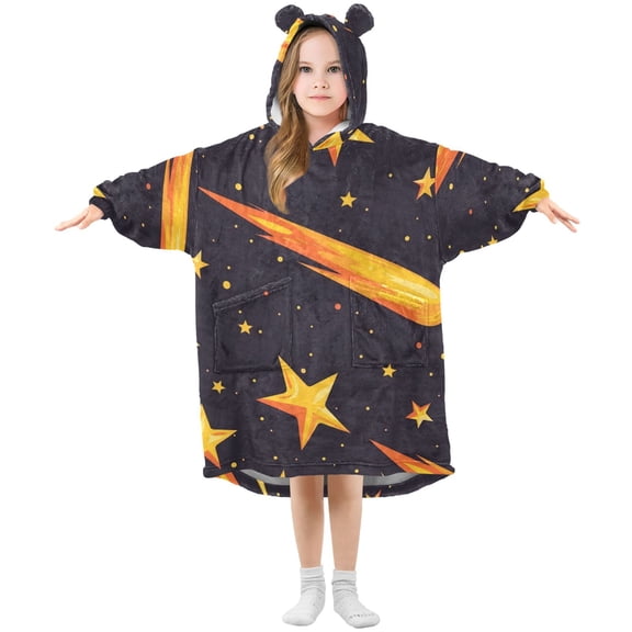 Shooting Stars Flannel Wearable Blankets Hooded Design Long Sleeves Wrap Unisex for 3T-14Y L