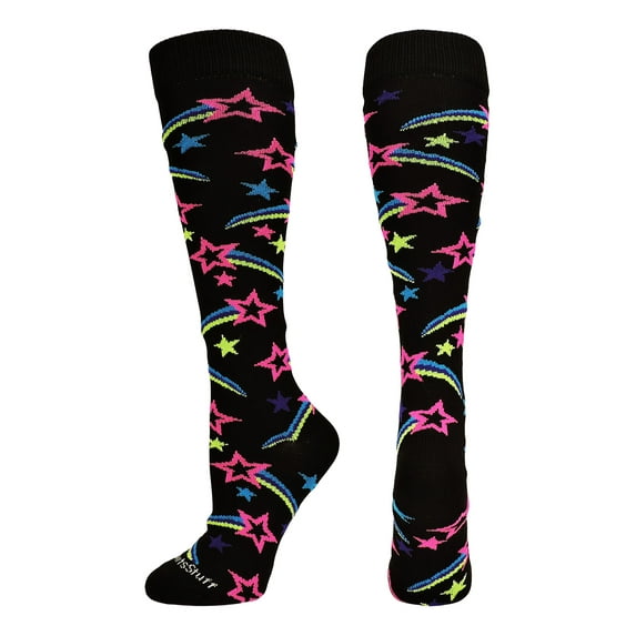 Shooting Stars Over the Calf Socks (Multi-Neon/Black, Small)