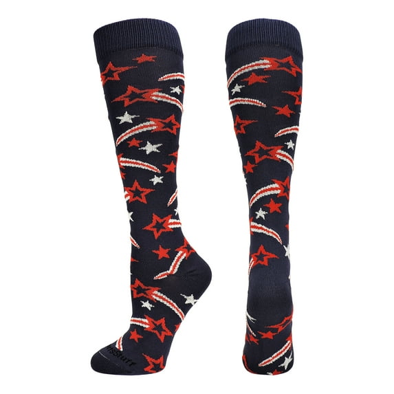 Shooting Stars Over the Calf Socks (Navy/Red/White, Small)