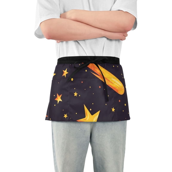 Shooting Stars Short Server Apron with 3 Pockets for Unisex Chef Gardening