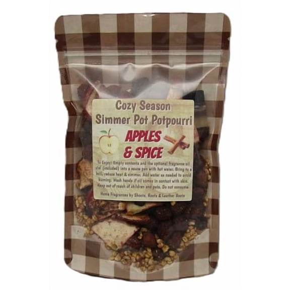 Shoots, Roots & Leather Boots Apples & Spice Simmer Potpourri 3.5 oz Bag with 2ml Oil Vial Apple Cinnamon Clove Home Aroma