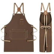 Shop Aprons for Barista Bartender Hairstylist Painting Gardening Work, Cross Back Strap Adjustable for Men Women Apron with Large Pocket, Canvas Chef Apron for Kitchen Cooking Baking Grilling -Brown
