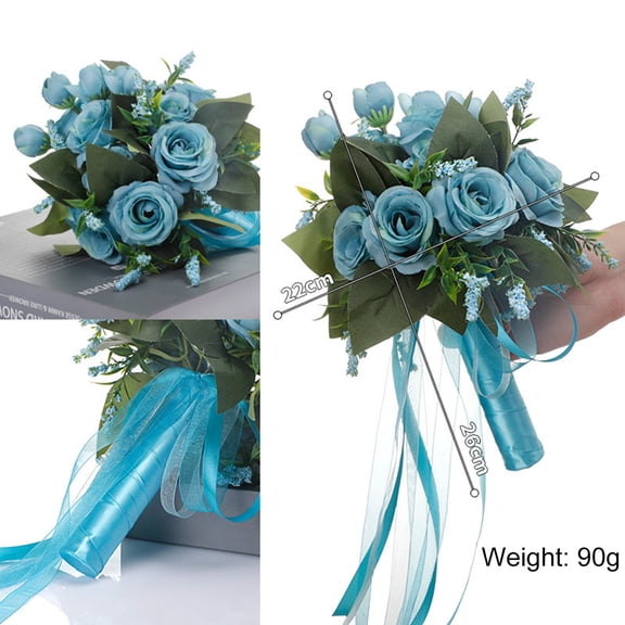 Shop Clearance! Elegant Rose Hand Bouquet Bridal Holding Flowers for Wedding Party And Church Bridesmaid Bouquet Blue