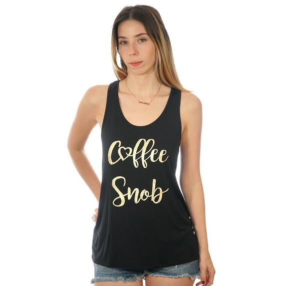 Shop Delfina Coffee Snob Lover Funny Gold Foil Print Summer Women's Tank Top L