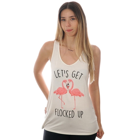 Shop Delfina Let's Get Flocked Up Funny Drink Sayings Graphic Print Tank Top M