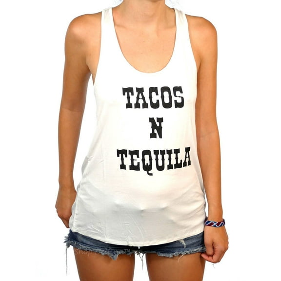 Shop Delfina Tacos and Tequila Women's Drinking Summer Print Racerback Tank Top
