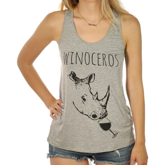 Shop Delfina Winoceros Rhino Drinking Wine Funny Graphic Saying Women's Tank Top
