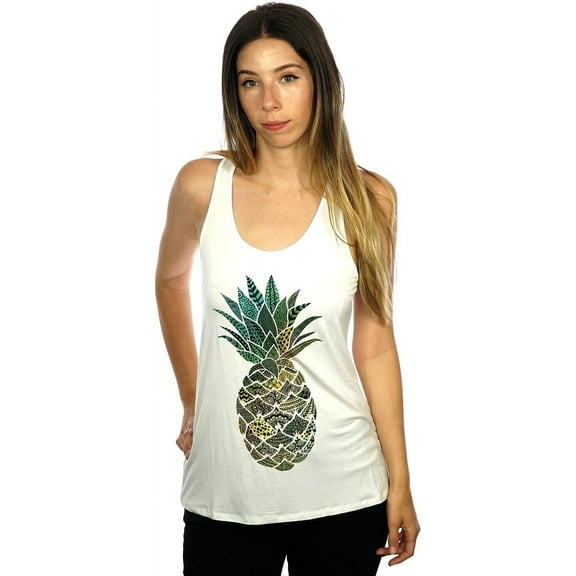 Shop Delfina Women's Artsy Pattern Pineapple Print Graphic Summer Racerback Tank