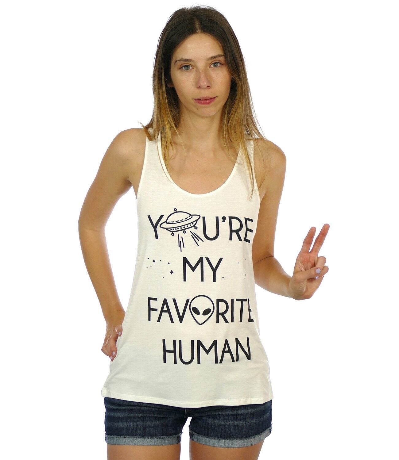 Shop Delfina Women's You're My Favorite Human Alien Funny Space Graphic ...