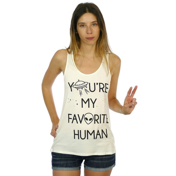 Shop Delfina Women's You're My Favorite Human Alien Funny Space Graphic Tank Top