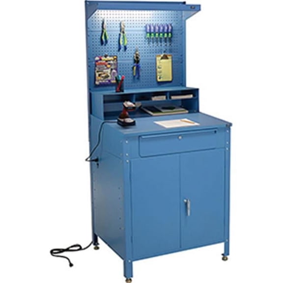 Shop Desk with Lower Cabinet & Pigeonhole Compartment & Pegboard Riser - Gray