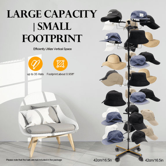Shop Display Spin Rack Rotating Display Stand Hat Rack 7 Layers 35 Hooks