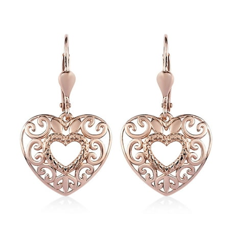 Shop LC 14K Rose Gold Plated Heart Drop Earrings for Women 925 Sterling Silver Lever Back Filigree Jewelry Valentine Gifts Birthday Gifts