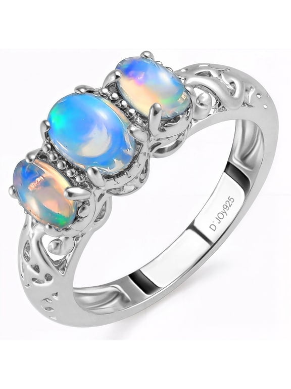 3-Stone Opal Ring for Women Size 6 Silver Platinum Plated