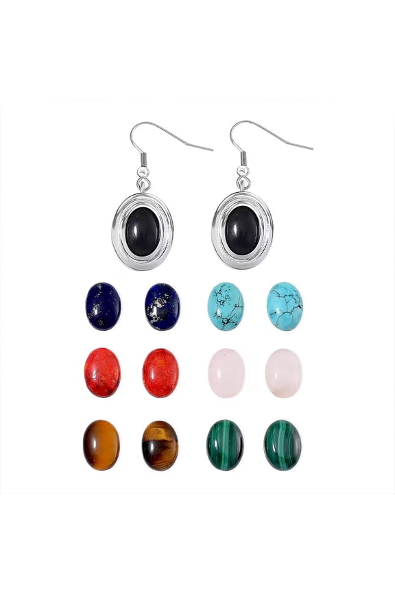 7pcs Interchangeable Multi Gemstone 56.00 ctw Earrings in Stainless Steel Christmas Gifts