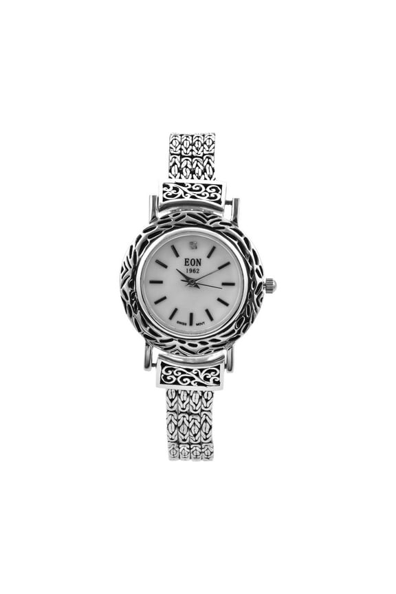 925 Sterling Silver EON 1962 Movement Swirl Watch Multi Row Bracelet for Women Water 3ATM Size 8" Engagement Anniversary Wedding Promise Birthday Christmas Gifts