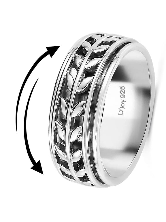 925 Sterling Silver Leaf Spinner Fidget Anxiety Ring Size- 11