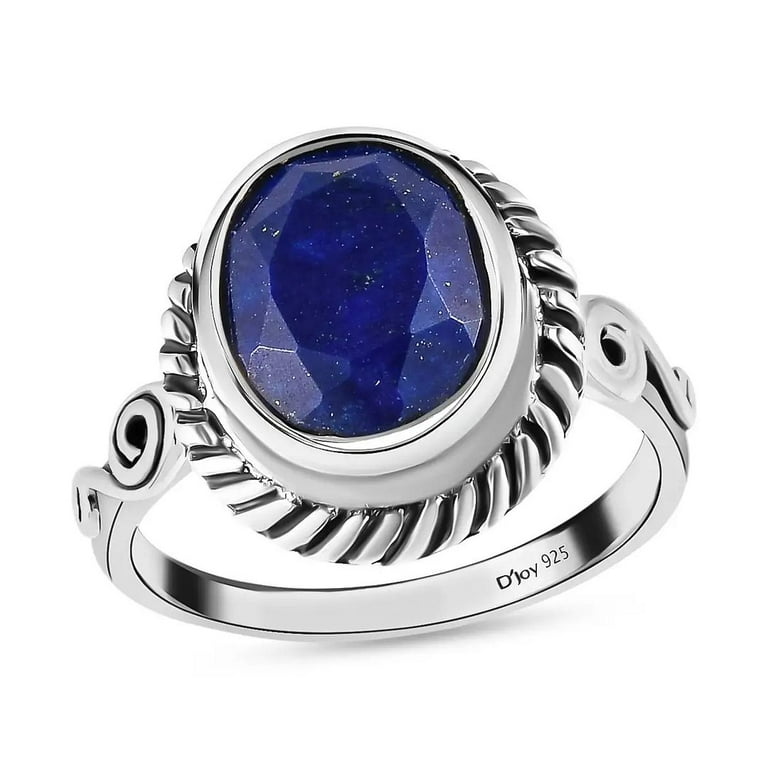 925 Sterling Silver Oval Natural Blue Lapis Lazuli Crystal Chakra Reiki Healing Oxidized Statement Solitaire Ring for Women Handmade Vintage Jewelry Size 8 Cttw 2 Jewelry for Women Christmas Gifts Wal...