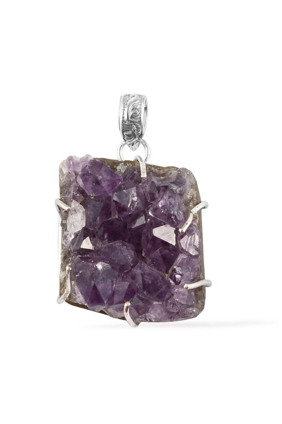 Purple Amethyst Crystal Reiki Healing Druzy Statement Pendant 925 Sterling Silver Purple Delicate Jewelry Gifts for Women