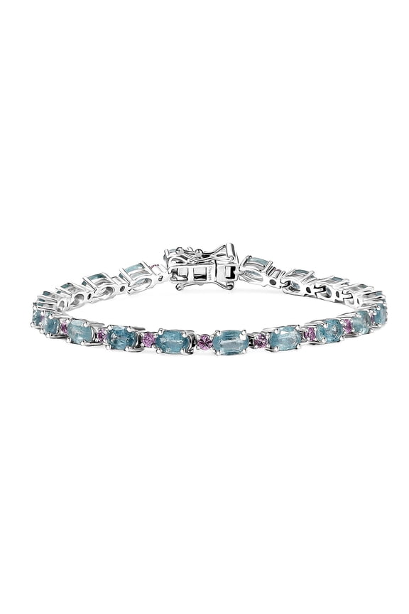 Aqua Kyanite and Pink Sapphire 12.40 ctw Water Bubbles Bracelet in Rhodium Over Sterling Silver 7.25 In Christmas Gifts