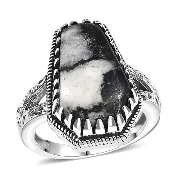 Artisan Crafted White Buffalo 12.50 ctw Southwest Ring in Black Oxidized Sterling Silver Size 9 Christmas Gifts
