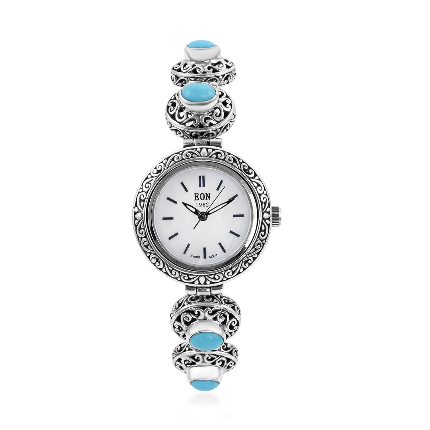 Shop LC BALI LEGACY Eon 1962 Natural Sleeping Beauty Turquoise Movement Bracelet Watch in Sterling Silver Size 7.0 8.0