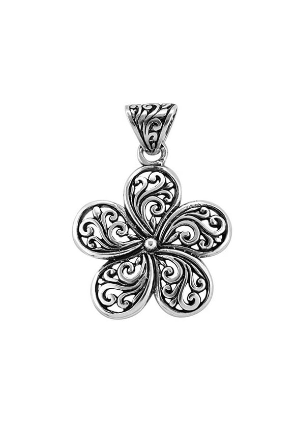 BALI LEGACY Women Sterling Silver Swirl Flower Pendant Necklace 3.8 g Birthday Mothers Day Gifts for Mom